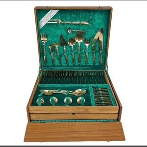 Vintage Thai Nickel Bronze Flatware Set in Box - 109 pieces
